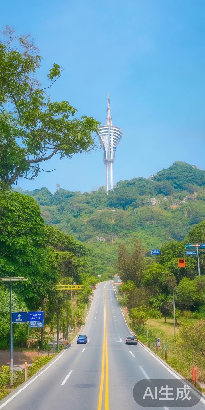 从澳门半岛的关闸码头沿主干道行驶，朝南向的关闸大道